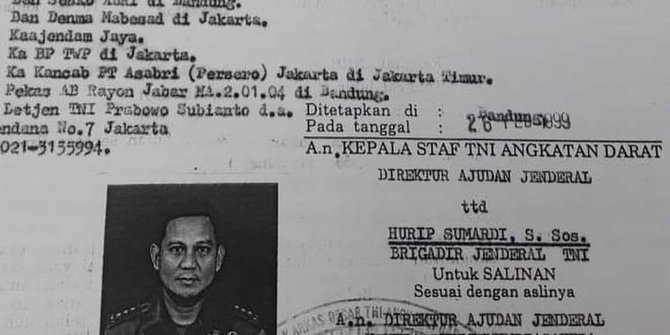 Beredar Surat Pensiun Prabowo, Berhenti dengan Hormat dan Uang Pensiun Rp 330 Ribu Per Bulan